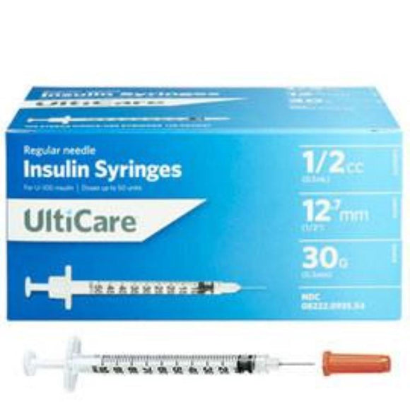 Ultimed Ulticare 30g 3mm 1 2in 12 7mm 1 2cc 0 5ml U100 Syringes Medicinal Supplies