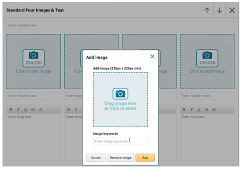 add images, including hd images, and keywords to create amazon a+ content to make eye catching images boost amazon sales