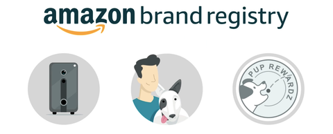 Amazon brand registry graphic showing icons representing a brand registered business
