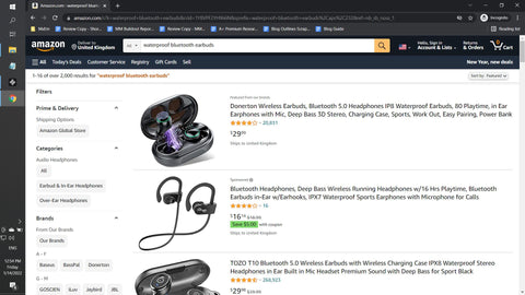 Amazon SERP for Ear Buds - Ignore Sponsored