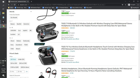 Top Amazon Search Results for Waterproof Ear Buds