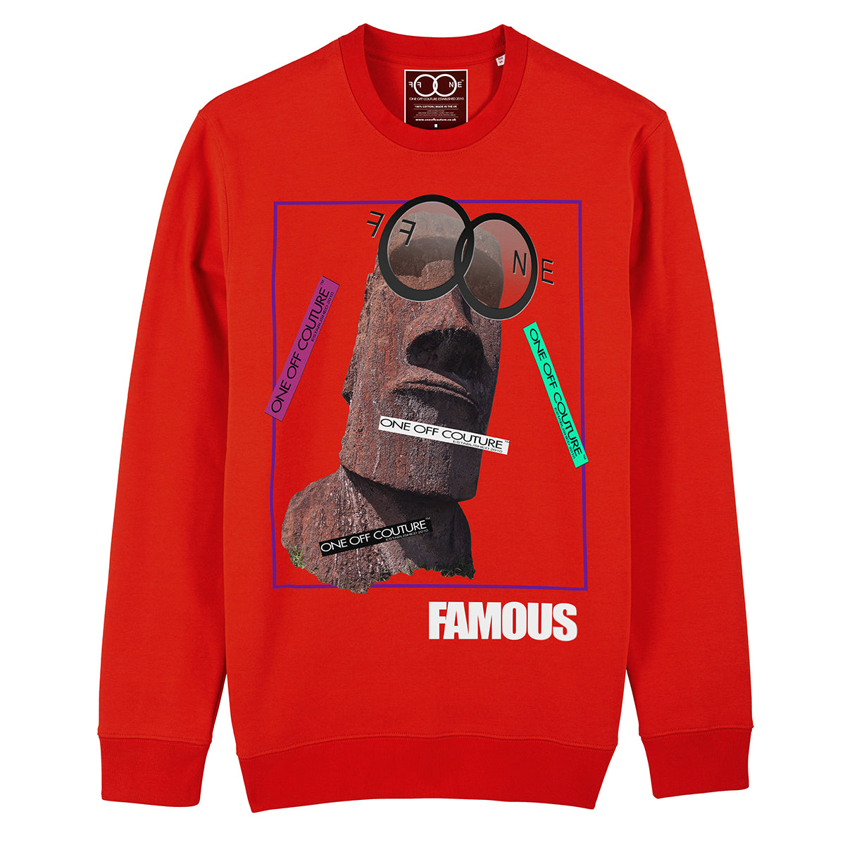 red graphic sweater