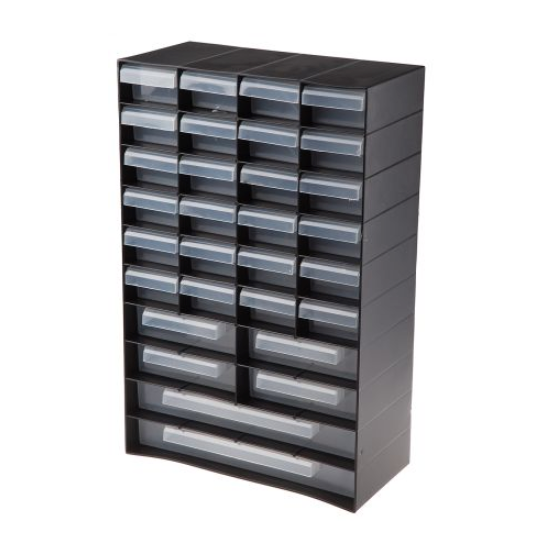 photo of RS PRO Black Plastic 30 Drawer Unit - Small Parts Storage Cabinet