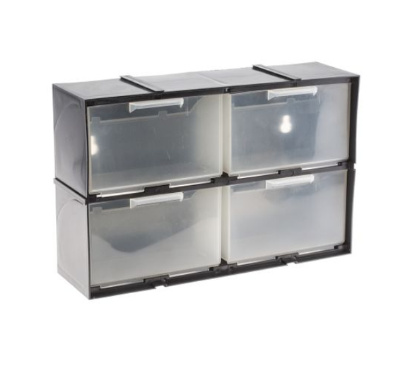 photo 1 of RS PRO Black, Plastic 4 Drawer Storage Unit, Interlocking Cabinets with Tilt & Pull Drawers