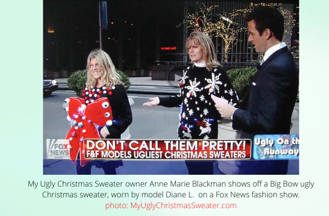 big bow christmas sweater showcased on fox news fashion show