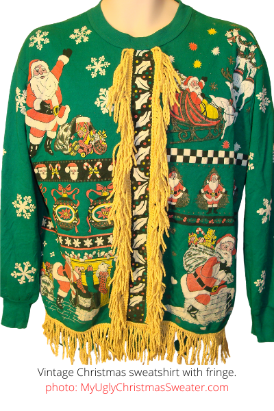 vintage christmas sweatshirt with fringe