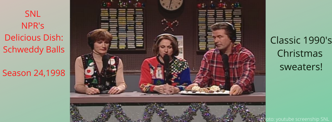 schweddy balls snl skit with hosts wearing christmas sweaters