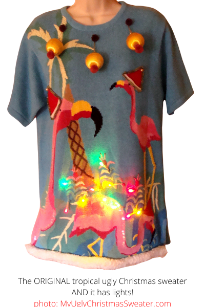 tropical flamingos christmas sweater with lights