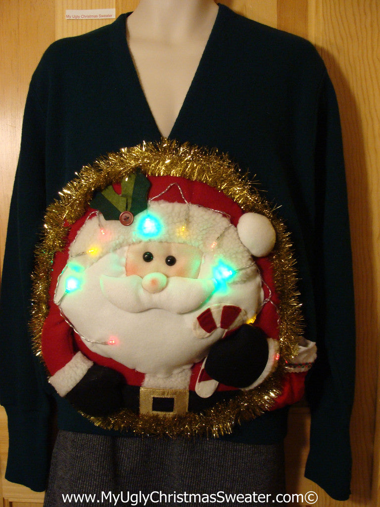 Tacky 3d Ugly Christmas Sweater Mens Puffy Santa With Lights A51 My Ugly Christmas Sweater 