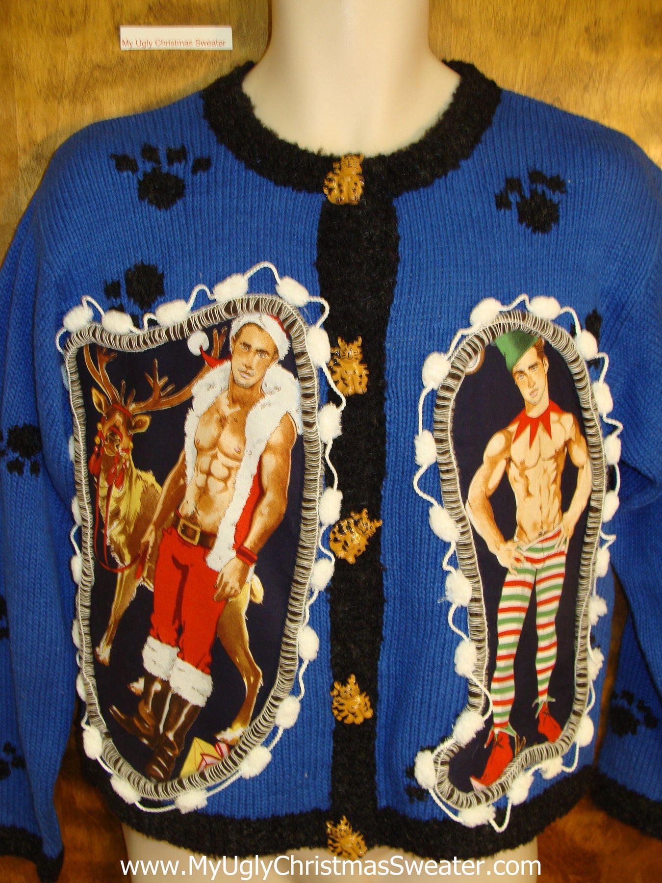 Cat On The Back Hottie Guy Ugly Christmas Sweater My Ugly Christmas