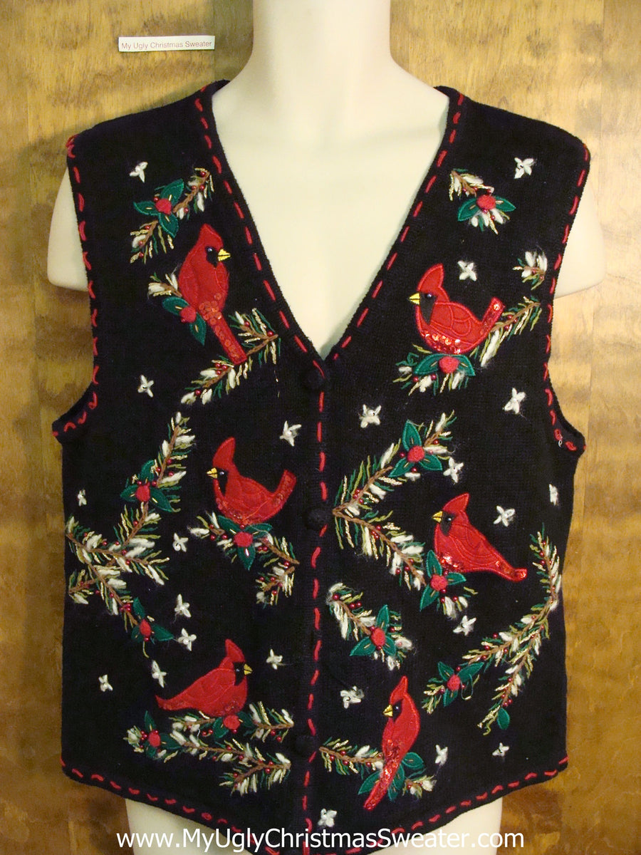 Tacky Red Cardinal Birds Christmas Sweater Vest – My Ugly Christmas Sweater