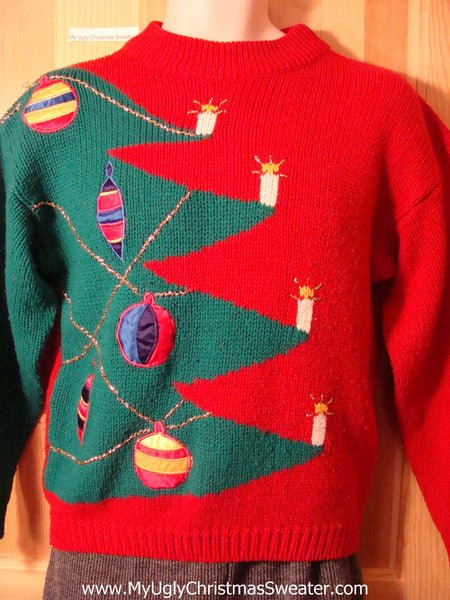 Tacky 80s Ugly Christmas Sweater with Giant Tree (f585)