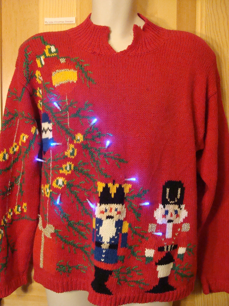 Funny 80s Christmas Sweater with Lights Nutcrackers – My Ugly Christmas ...