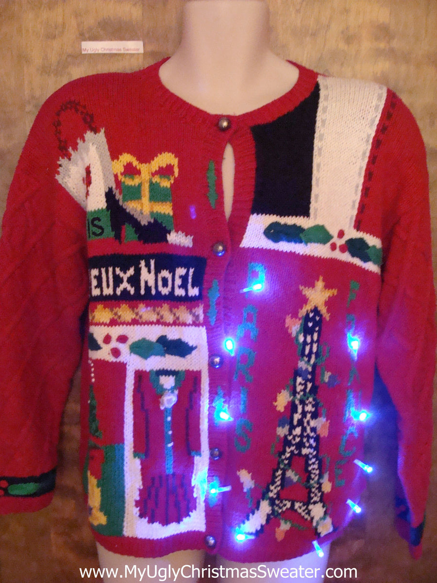 Best 80s Paris France French Light Up Ugly Christmas Jumper – My Ugly ...