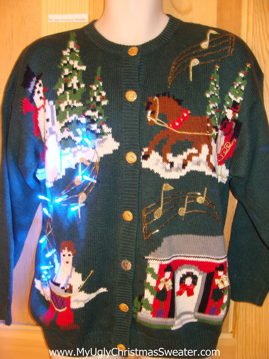 Light Up Ugly Christmas Sweater Musical Notes 80s My