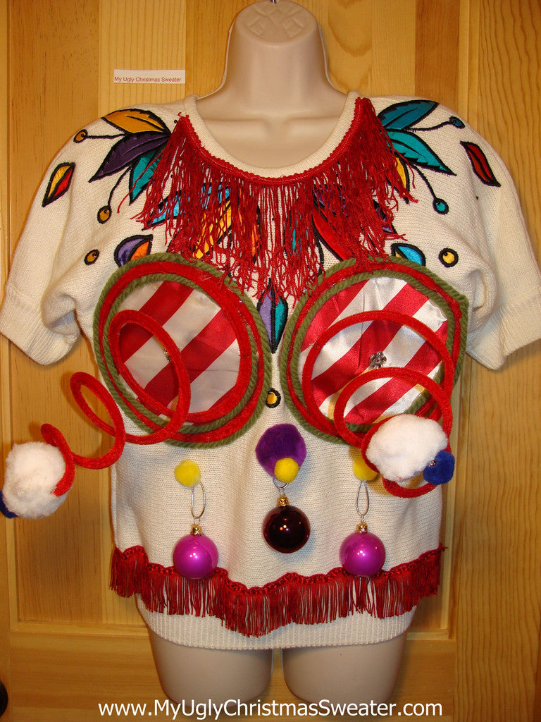 Naughty Tacky 3D Ugly Christmas Sweater Springy Funny 80s Tropical Pat ...