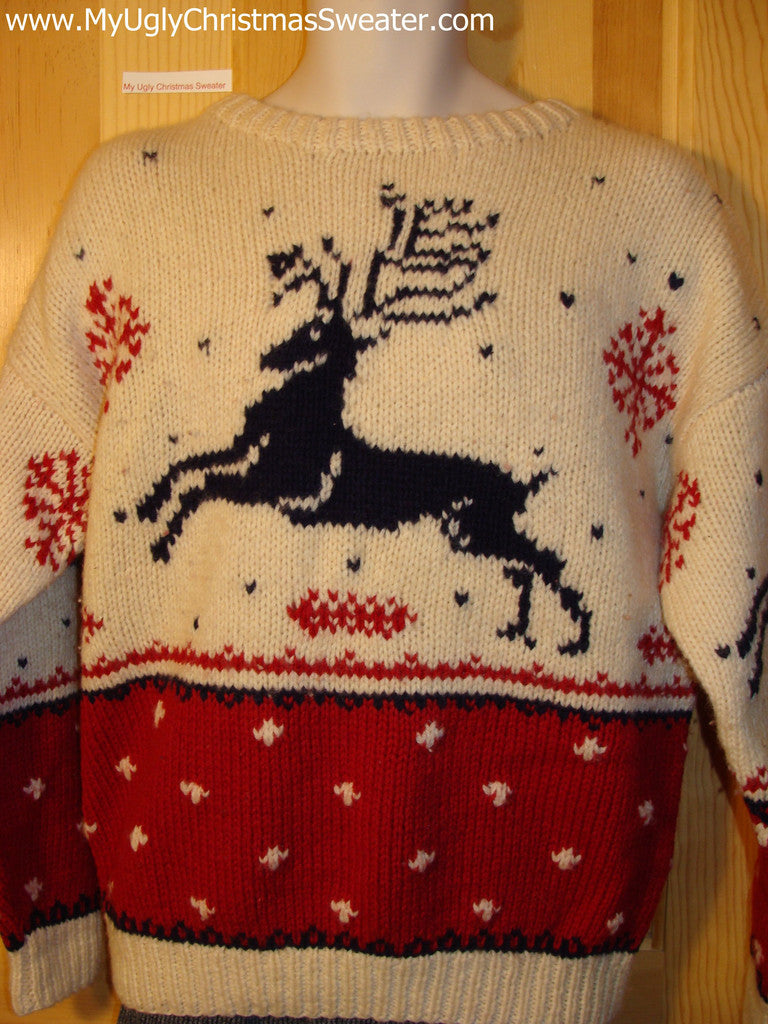 Ugly Christmas Sweater Party Vintage Reindeer Sweater (v20) – My Ugly Christmas Sweater