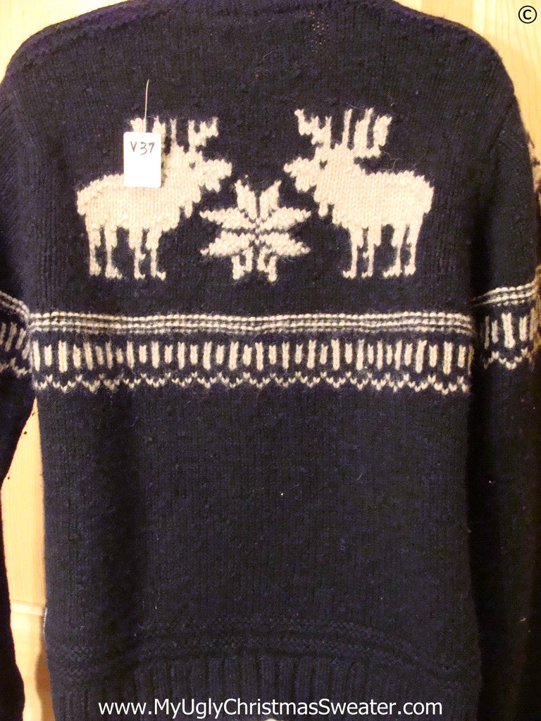 Ugly Christmas Sweater Party Vintage Reindeer Moose Sweater (v37) – My ...