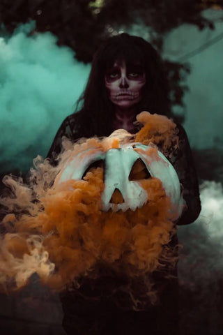 smoking pumpkin spooky halloween photography