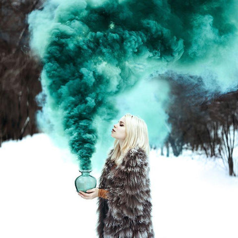 Single Vent Smoke bomb in a glass globe vase in smoke photography photos