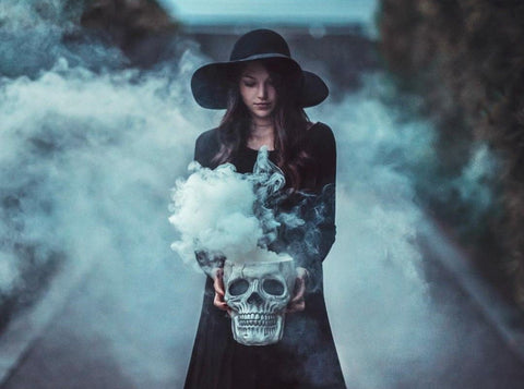 halloween skull smoke bomb witch photography