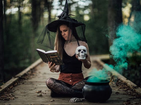 witch photography smoking cauldron skull