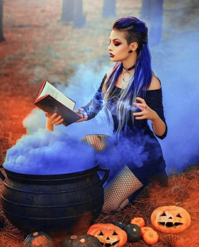 smoke bomb cauldron witch photography ideas