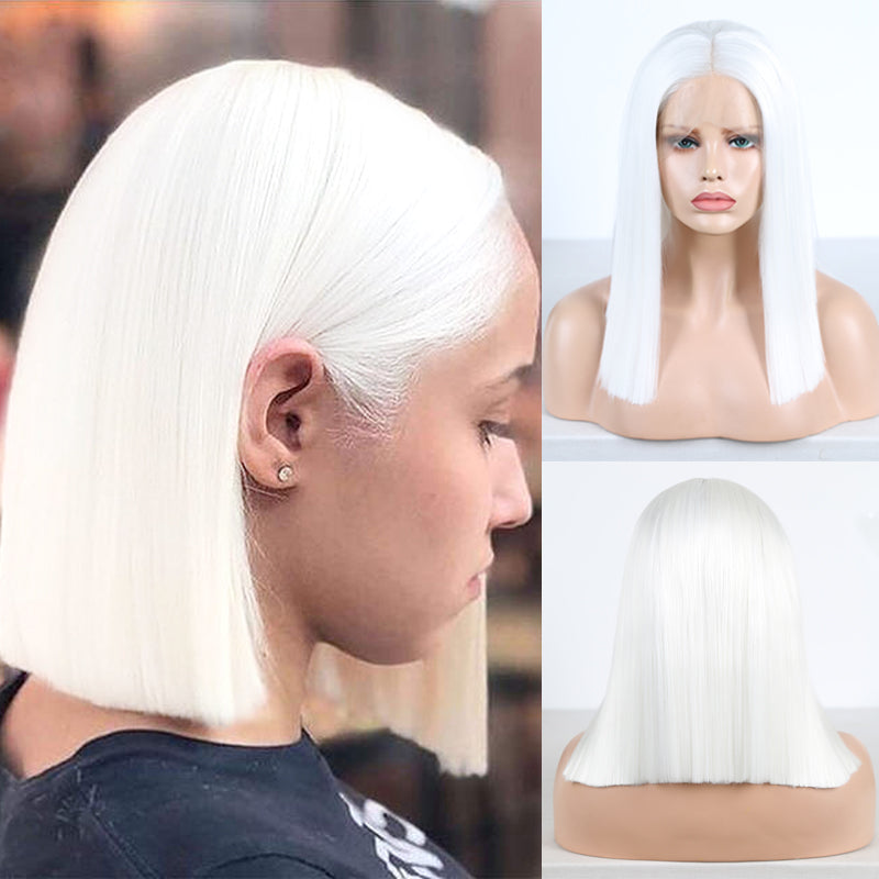 White Color Synthetic Hair Lace Part Wigs with Baby Hair Straight Hair