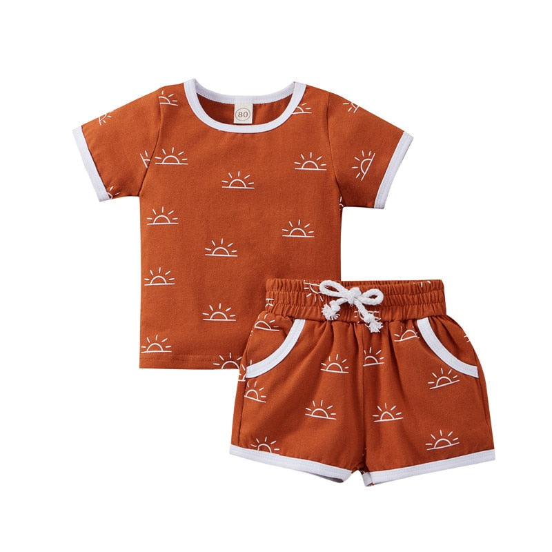 0-3Years Newborn Baby Boys Girls Summer Casual Outfits Sun Print O-neck T-shirts+Shorts Pants Childr