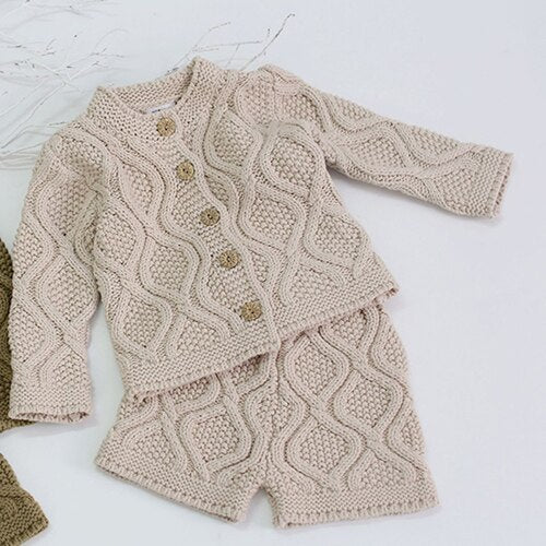 Toddler Baby Boys Girls Clothing Sets Fall Winter Cardigan Sweater+Shorts Infant Baby Girls Boys Kni