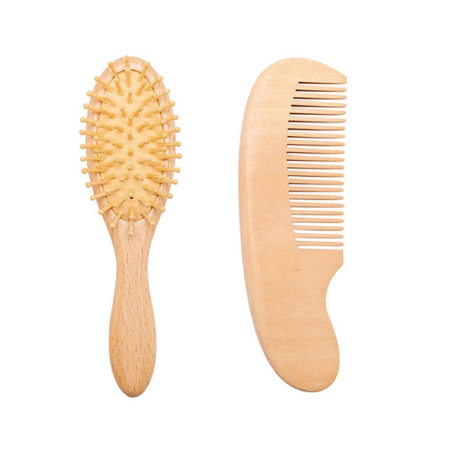 Newborn Baby Natural Wooden Boys Girls Soft Wool Hair Brush Head Comb Infant Head Massager Portable 