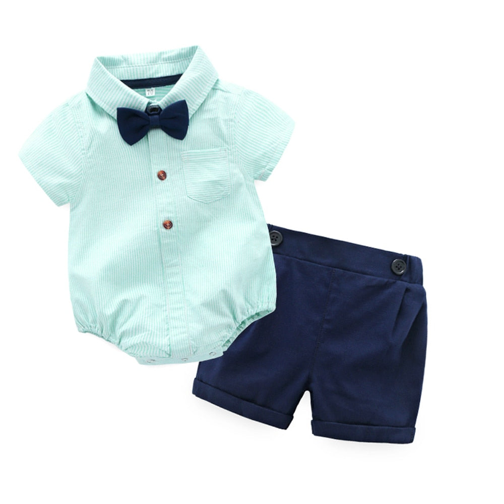 Top and Top Summer Fashion Newborn Boys Formal Clothing Set Cotton Romper Top+ Shorts Baby Gentleman