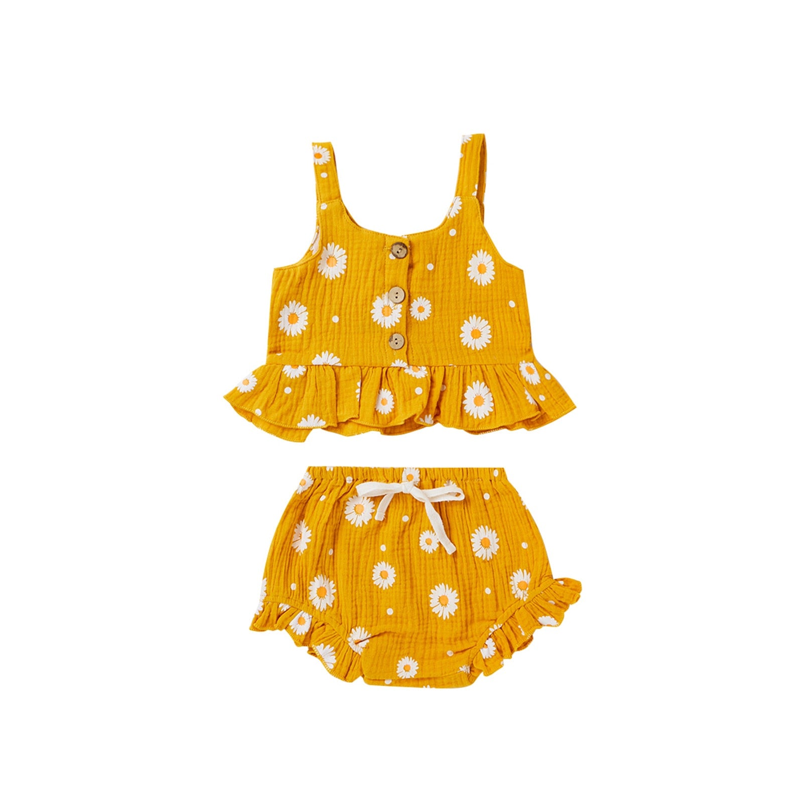 2021 Toddler Baby Girl Daisy Flower Printed Sleeveless Tops+PP Shorts Kids Outfits 2pcs Summer Cloth