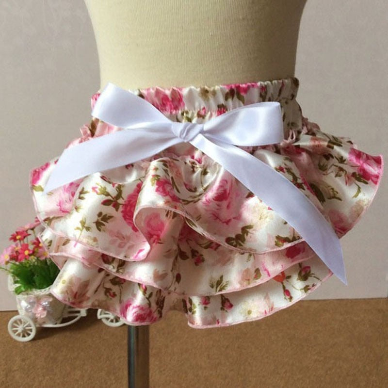 Baby Shorts Baby Clothing Floral Silk Bow Satin Shorts Ruffle Diaper Cover Bloomer  Baby Girls Satin