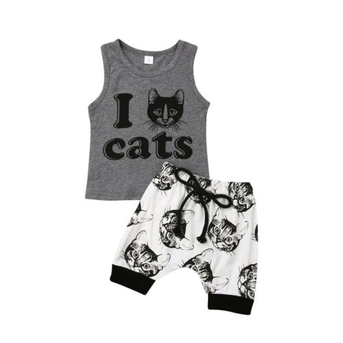 6-24M  Newborn Kids Baby Boys Tops Tank shirt Shorts Pants Cat Outfits Set Clothes