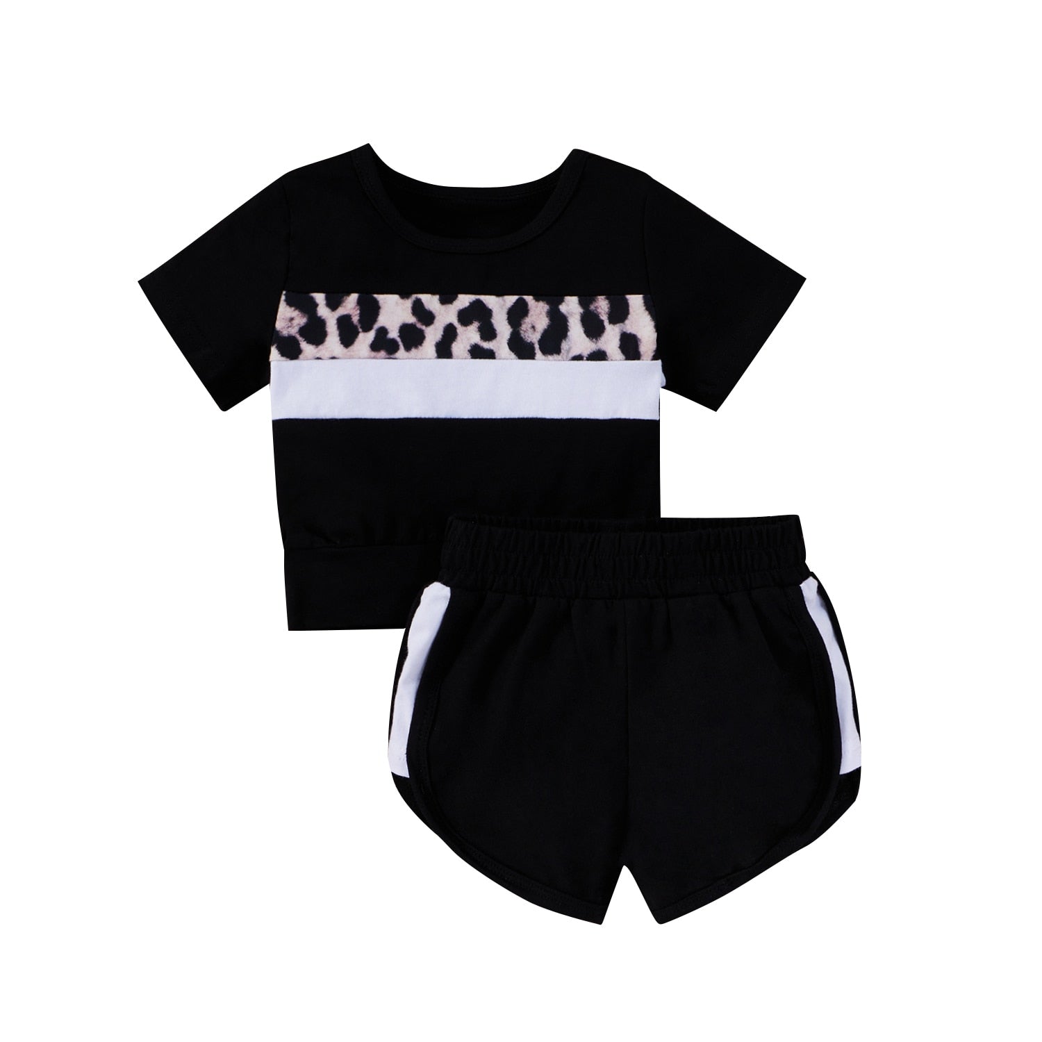 Girl Clothes Set 2PCS Leopard stitching Top Shorts Suit Girl Outfits Baby Children Clothing for Kid 