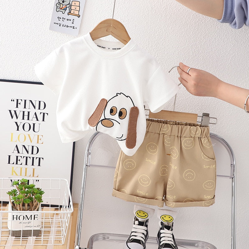 Summer Baby Boy Clothing Set Toddler Outfits 2023 Childrens Cartoon O-neck Dog Short Sleeve T-shirts