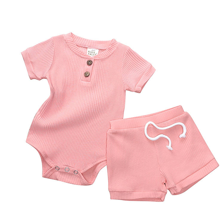 Casual Baby Boy Clothes Sets Solid Color Toddler girl outfits Cotton Short Sleeve Tops+Shorts Summer