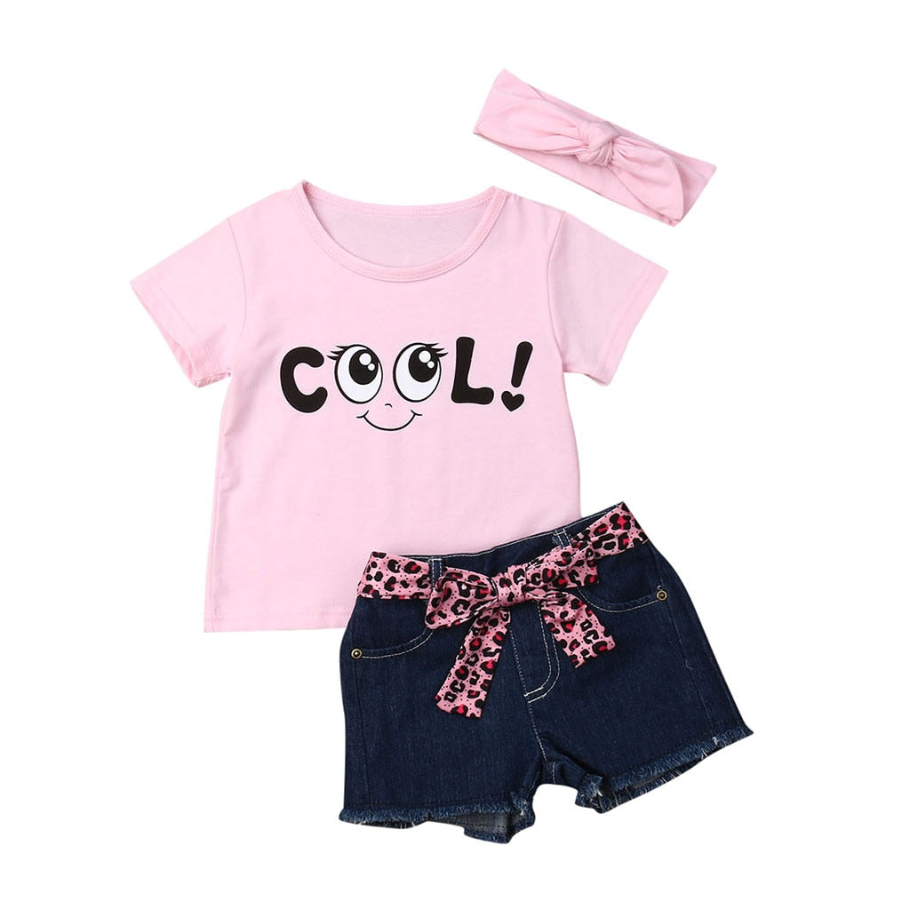 Toddler Girl Clothes Sets Summer Baby Child Outfits Cartoon T Shirt + Denim Shorts