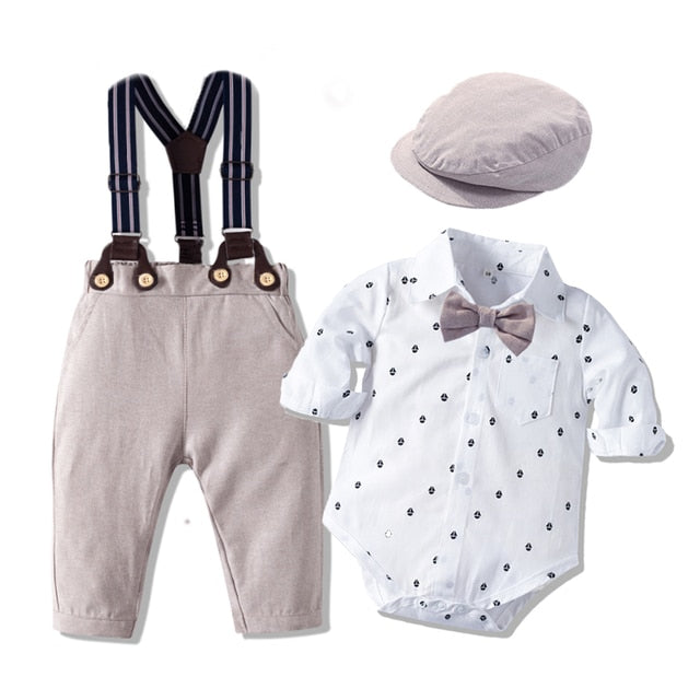 Baby Suits Newborn Boy Clothes Romper + Vest + Hat Formal Clothing Outfit Party Bow Tie Children