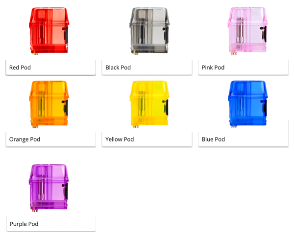 Color Swatches for each colored PRO Pod with Mi-Pod Customs