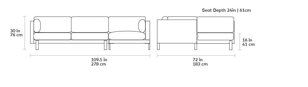 Gus Modern Silverlake Sectional dimensions