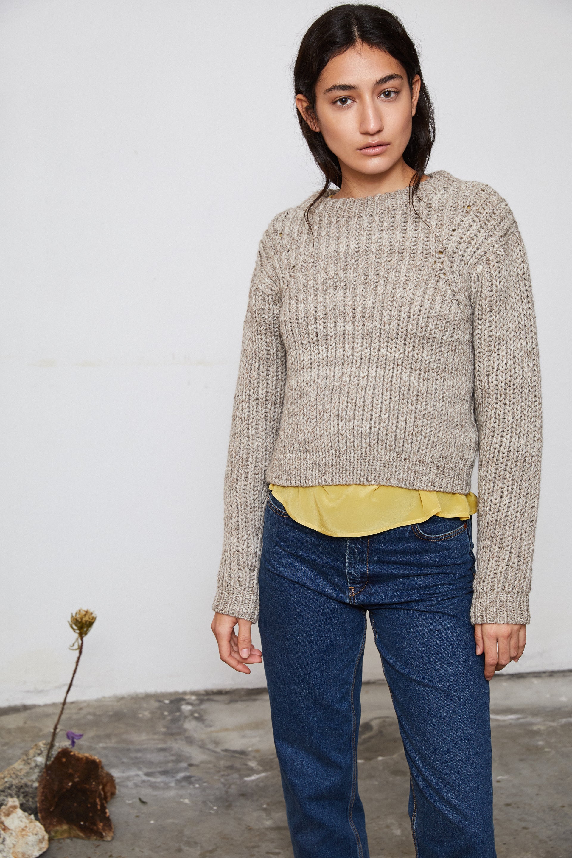 HAND KNITTED OMBU WOOL JUMPER - STONE - ound