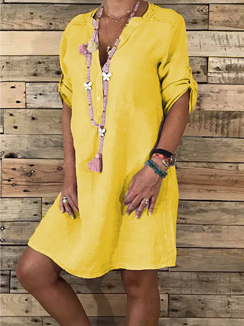 Plus Size V Neck Women Dresses Casual Cotton-Blend Dress – Annie Cloth