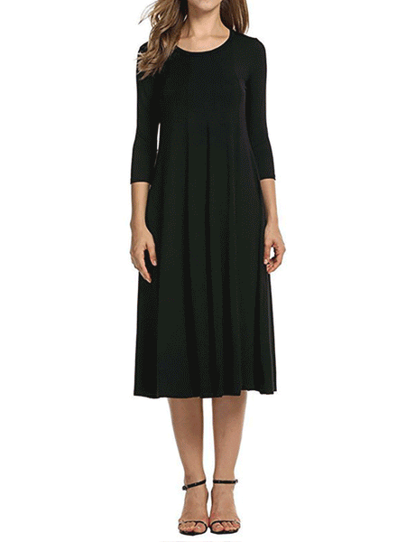 Solid Elegant 3/4 Sleeve Polyester Casual Dress – Annie Cloth