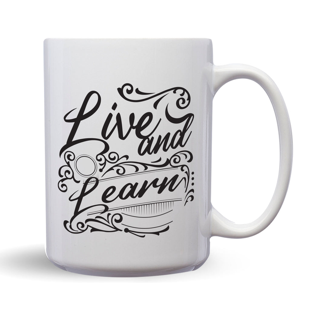 Live and Learn – Mug by DieHard Java – Tea Mug 15oz – Ceramic Mug for Coffee, Tea, Hot Chocolate – Big Mug with Funny or Inspirational Captions – Top Quality Large Mug as Birthday, Christmas, Co-worker Gift