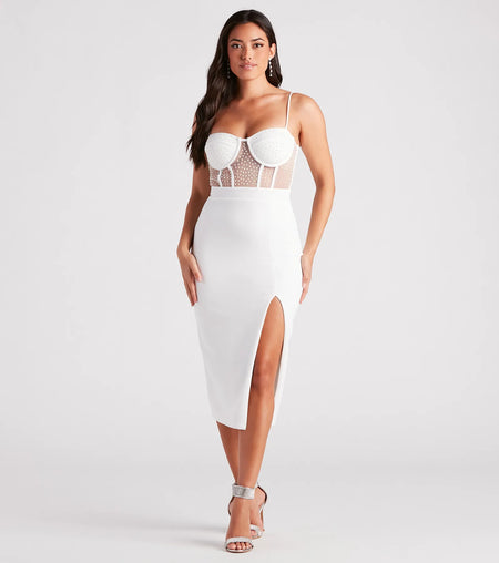 Destiny Formal Strapless Midi Dress White Black