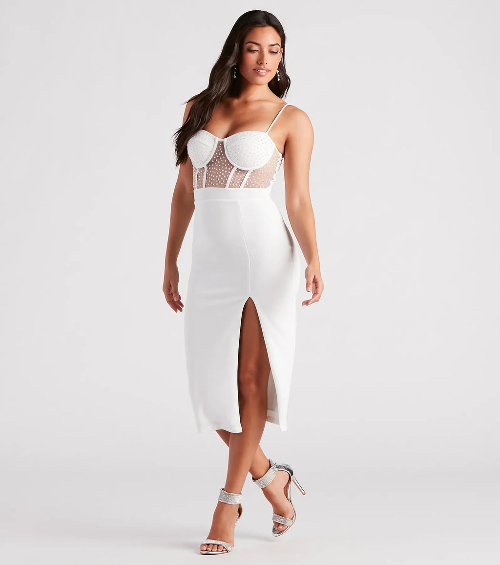 Destiny Formal Strapless Midi Dress White Black