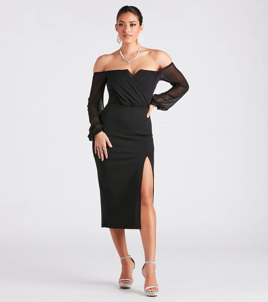 Windsor Jolene Formal Chiffon Off-The-Shoulder Dress in Black