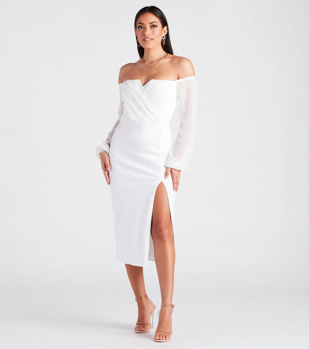 Jolene Off-The-Shoulder Chiffon Formal Dress Black White